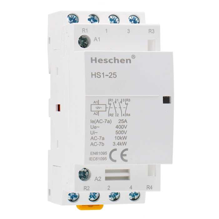 کنتاکتور AC تابلویی 25A کویل 12 ولت 4 کنتاکت مدل (heschen-hs1-25)